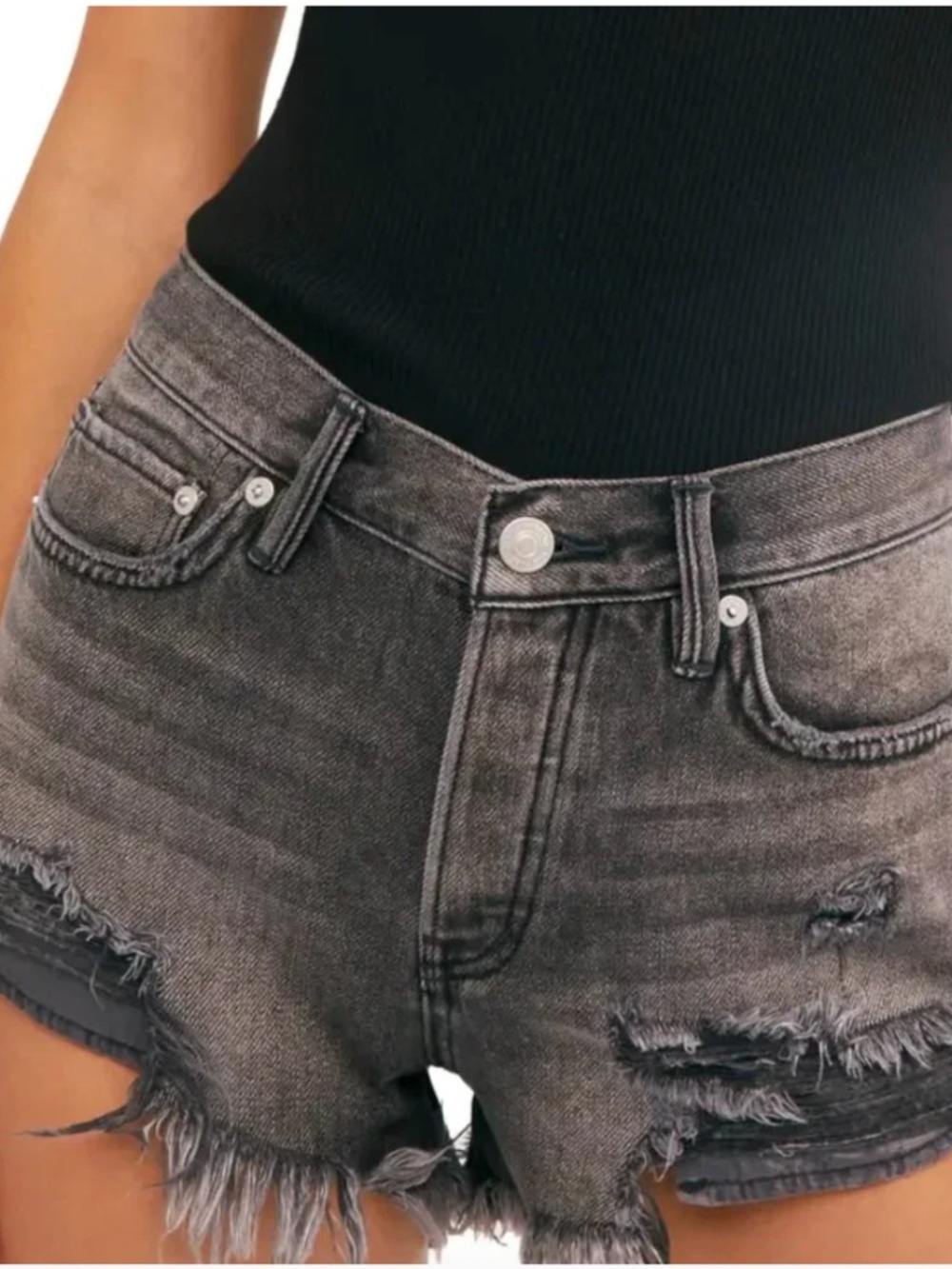 Free People Loving Good Vibrations Denim Fray Hem Shorts - 28